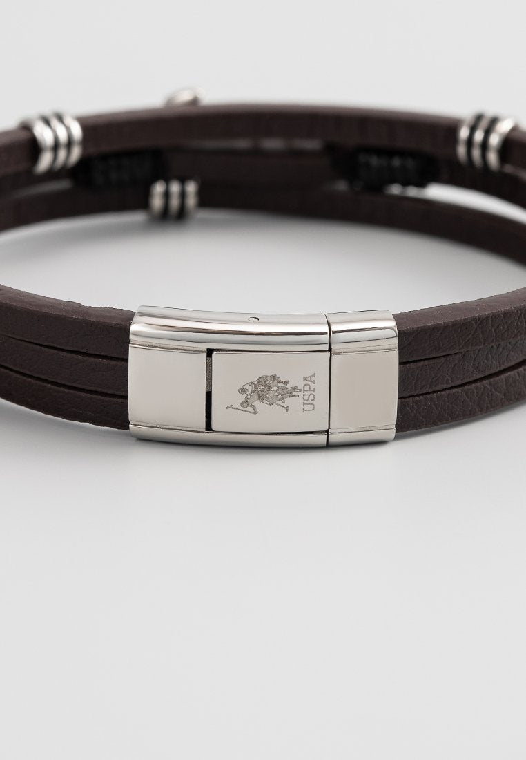 Bratara Barbat Piele Naturala Maro Inchis Ancora Otel Inoxidabil Catarama Personalizata Cu Logo