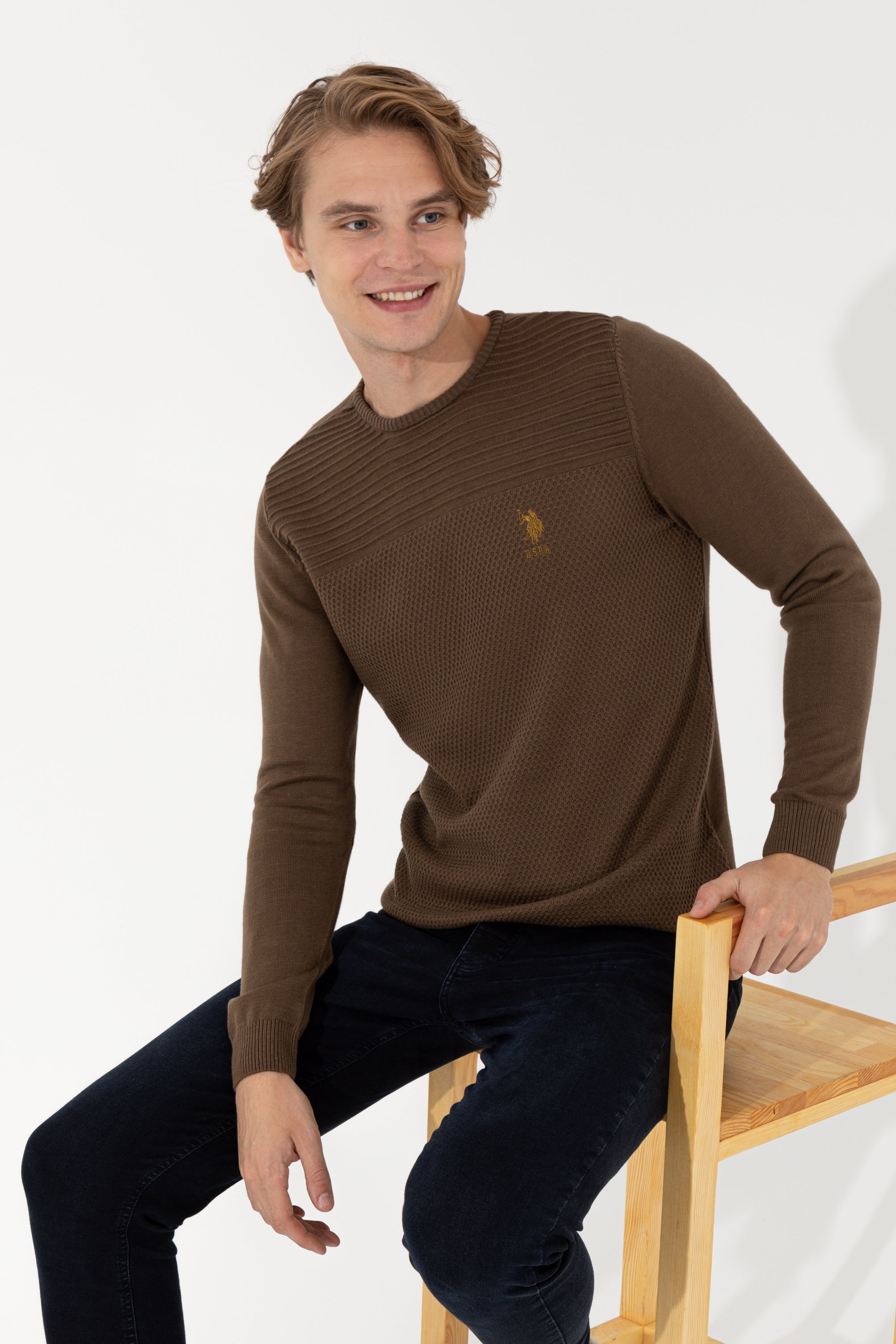 Pulover Bărbat Kaki cu Model