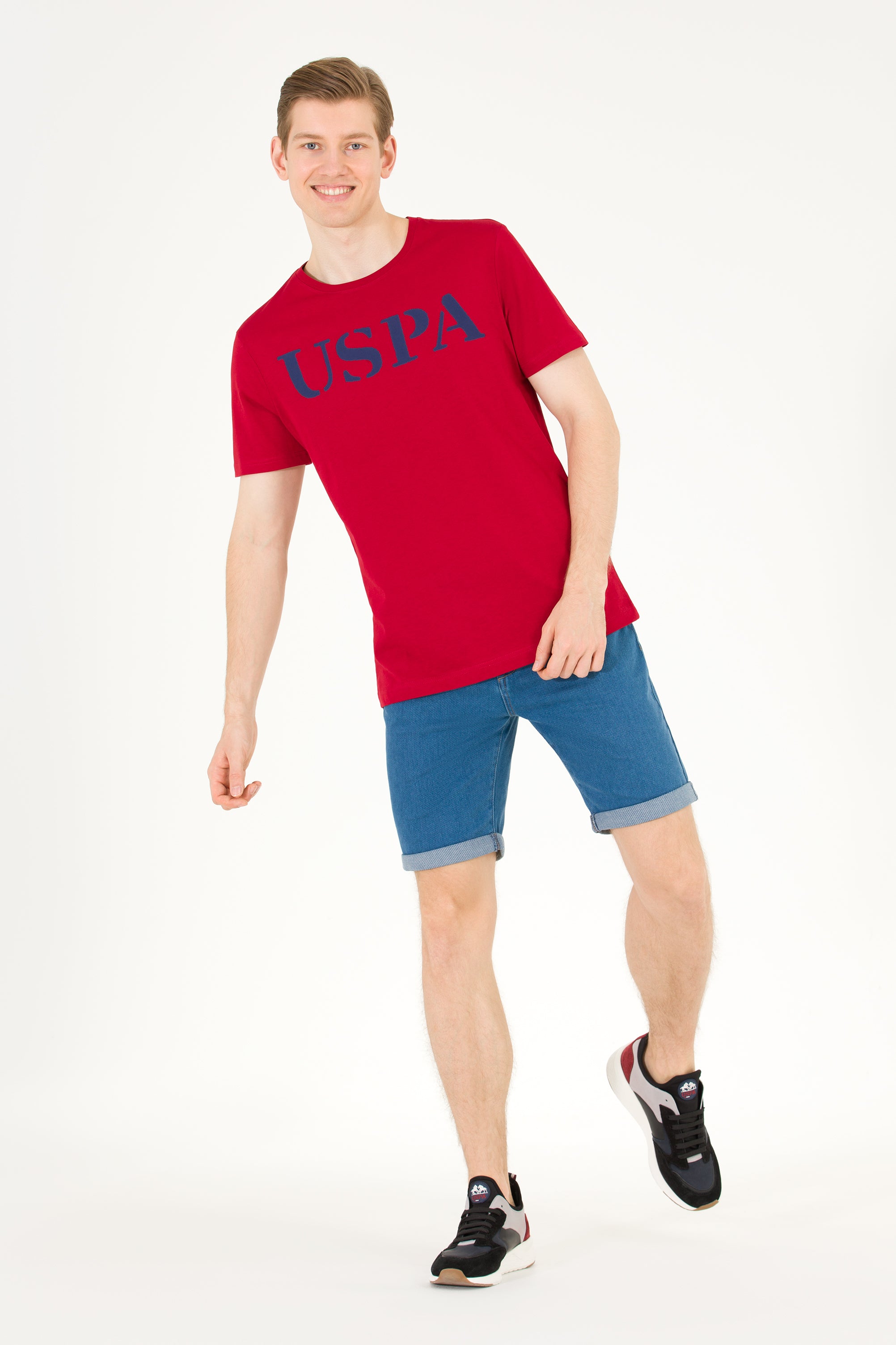 Tricou cu decolteu la baza gâtului cu imprimeu logo