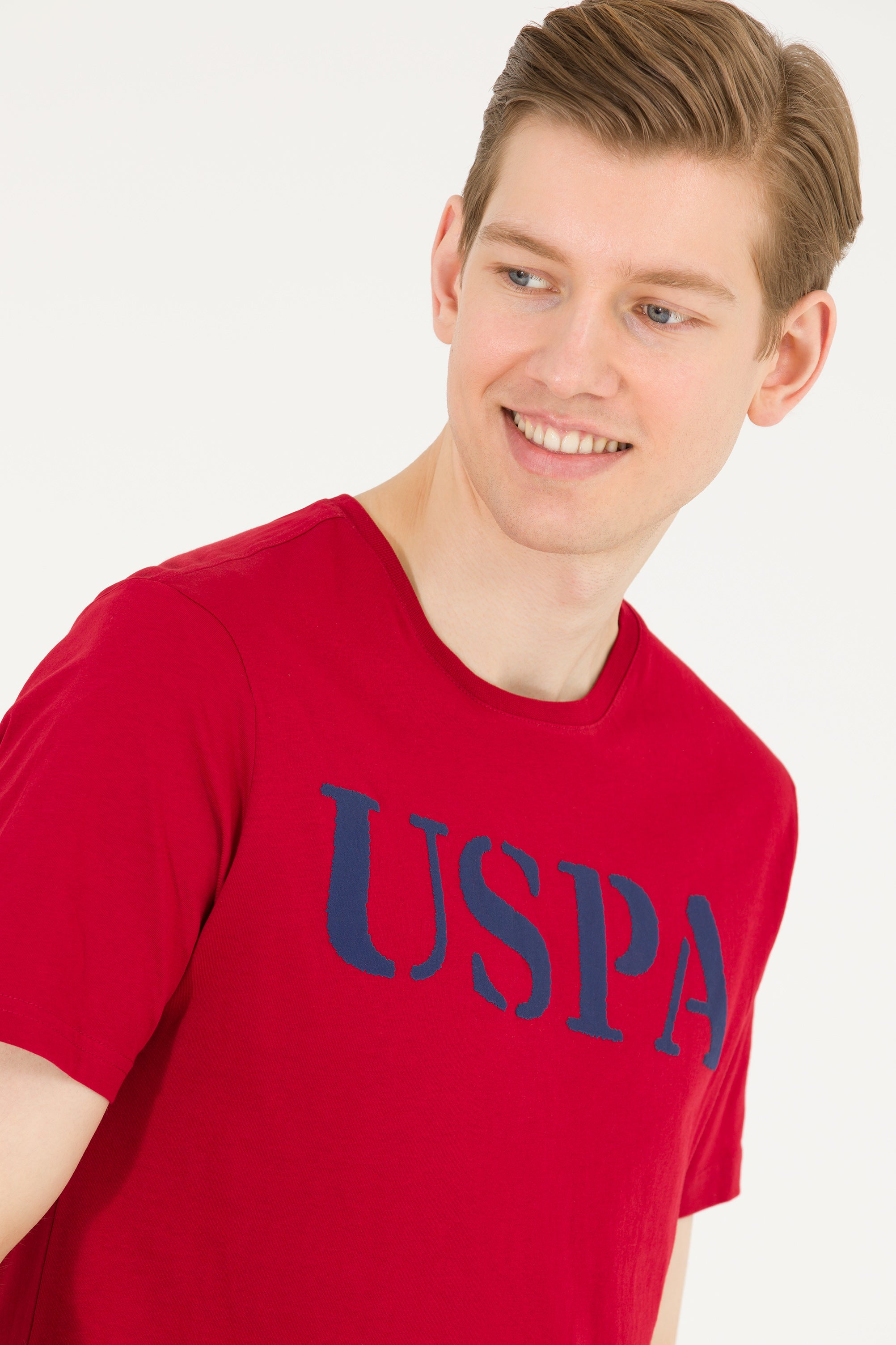 Tricou cu decolteu la baza gâtului cu imprimeu logo