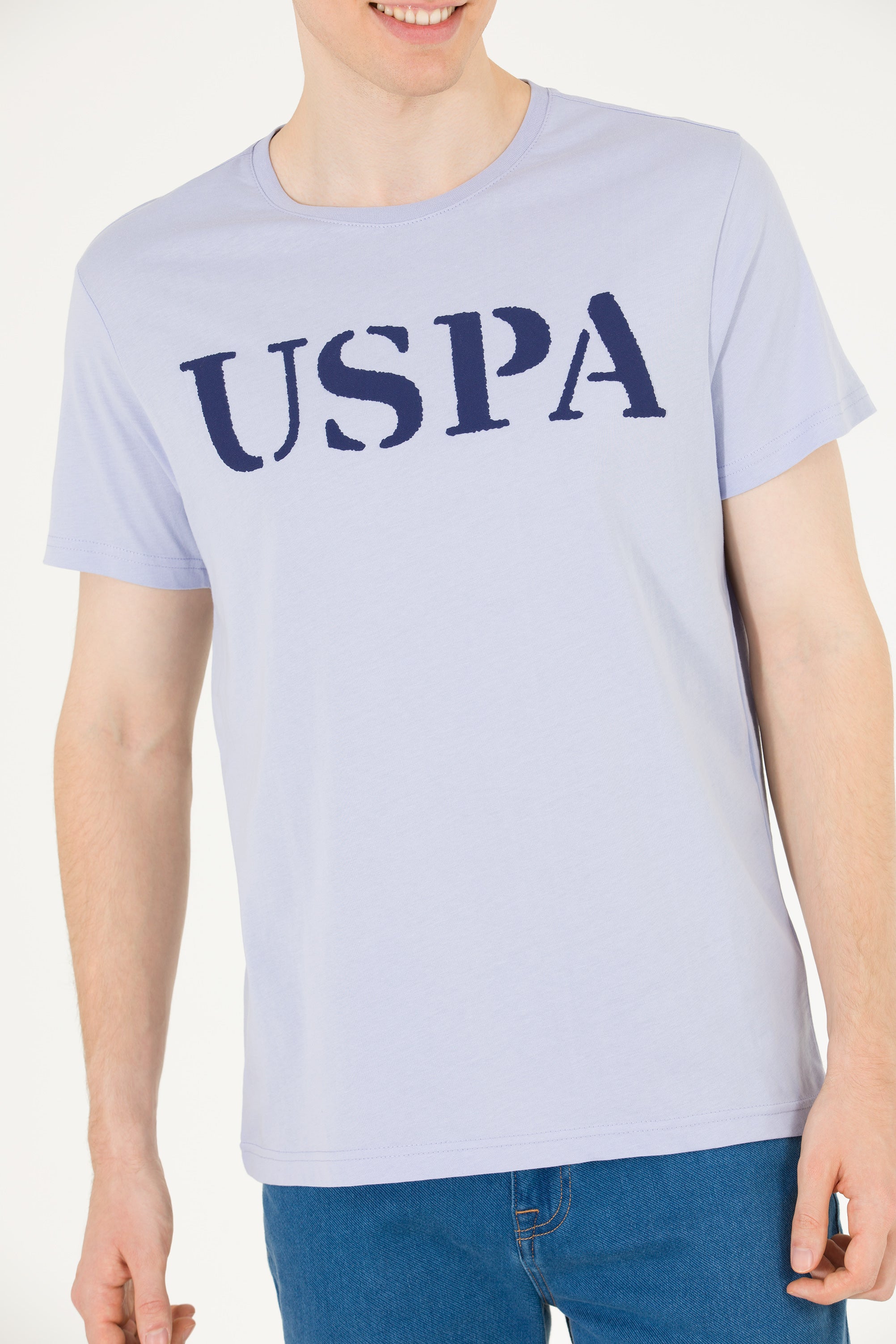 Tricou cu decolteu la baza gâtului cu imprimeu logo