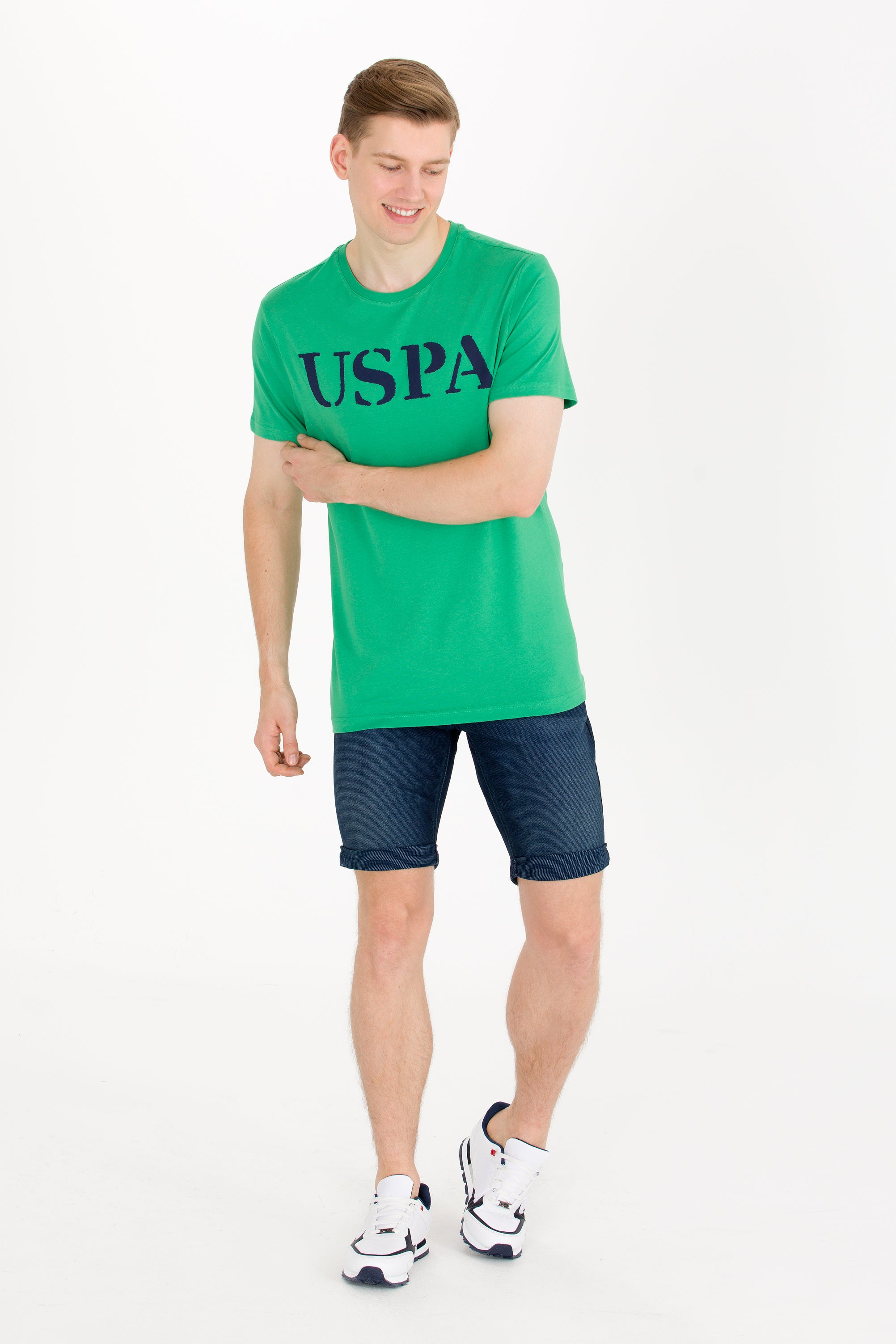 Tricou cu decolteu la baza gâtului cu imprimeu logo