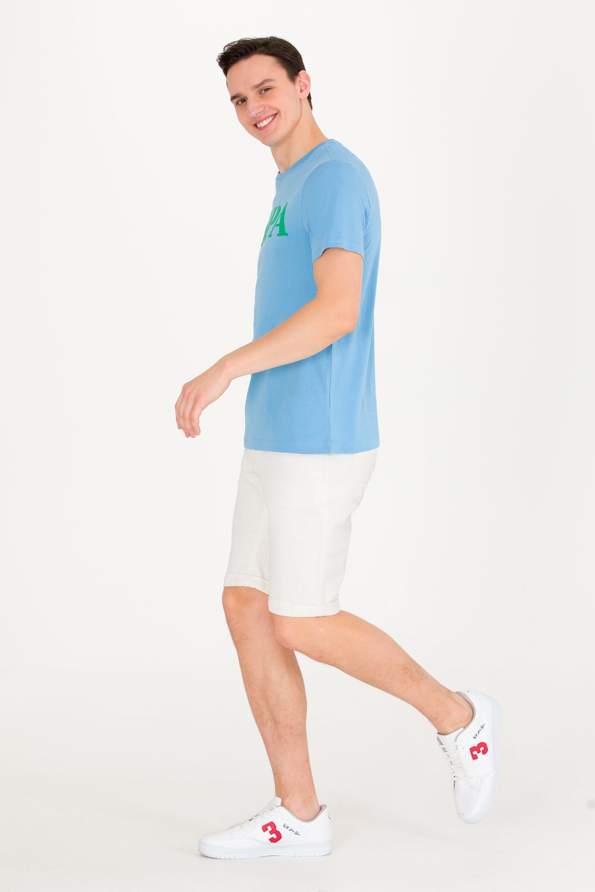 Tricou cu decolteu la baza gâtului cu imprimeu logo