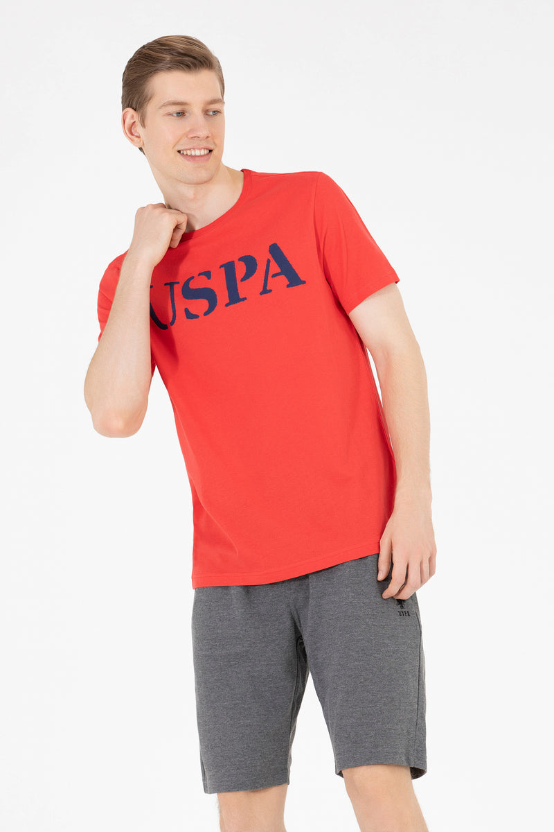 Tricou cu decolteu la baza gâtului cu imprimeu logo