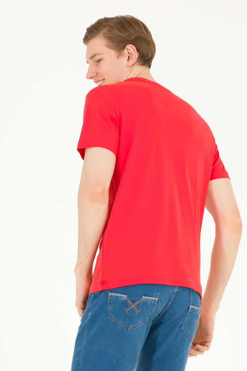 Tricou cu decolteu la baza gâtului cu imprimeu logo