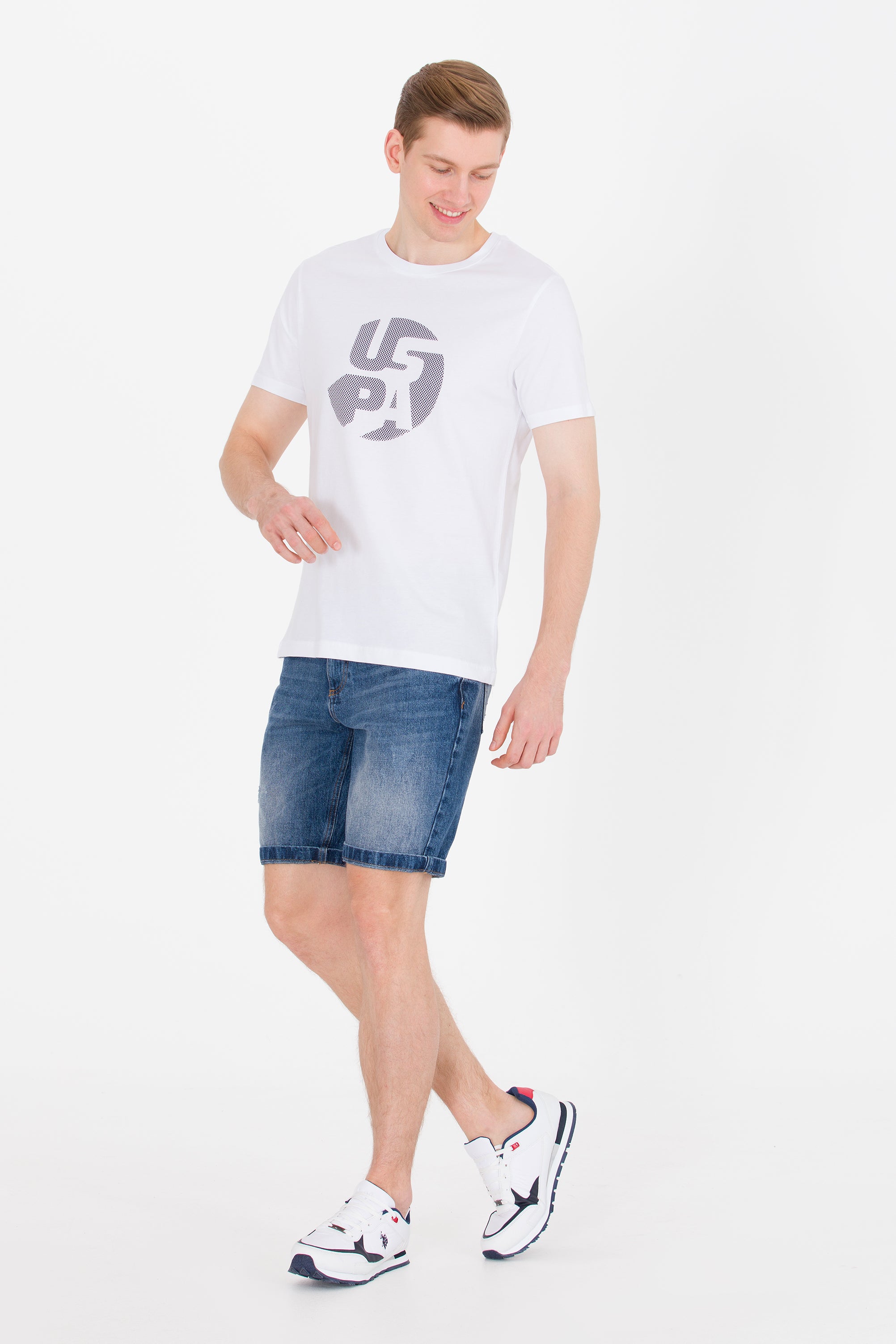 Tricou cu decolteu la baza gâtului cu imprimeu text