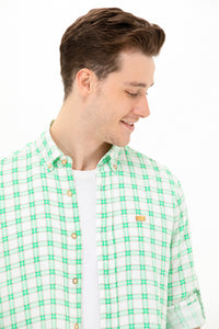 Cămașă Bărbați Pe Alb/ Verde Cu Pătrățele