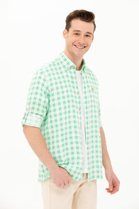 Cămașă Bărbați Pe Alb/ Verde Cu Pătrățele