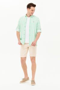 Cămașă Bărbați Pe Alb/ Verde Cu Pătrățele