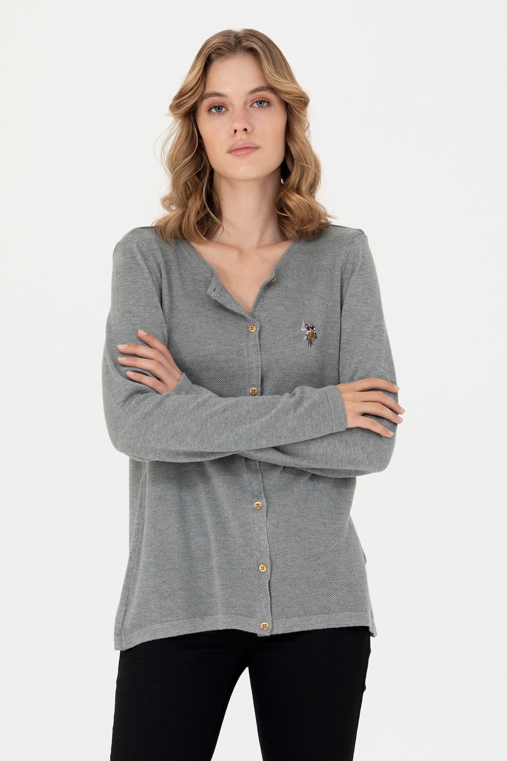 Cardigan Dama Gri cu Imprimeu Logo