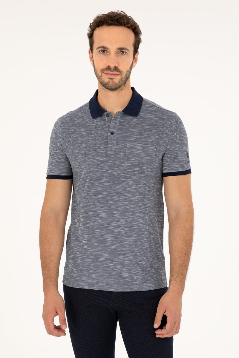 Tricou Polo Barbat Gri Cu Guler Bleumarin