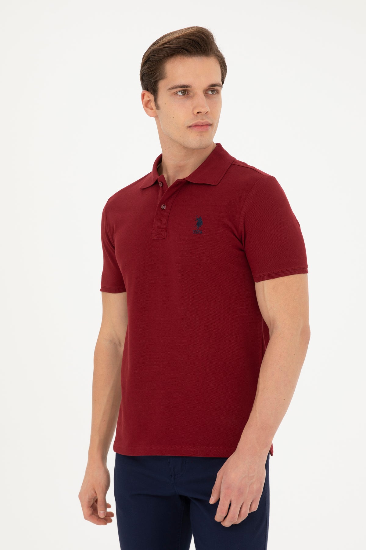 Tricou Polo Slim fit cu logo discret bordeaux