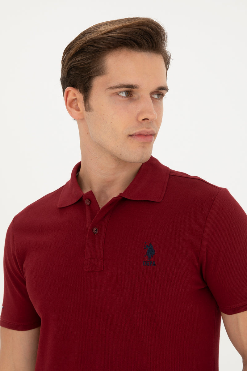 Tricou Polo Slim fit cu logo discret bordeaux