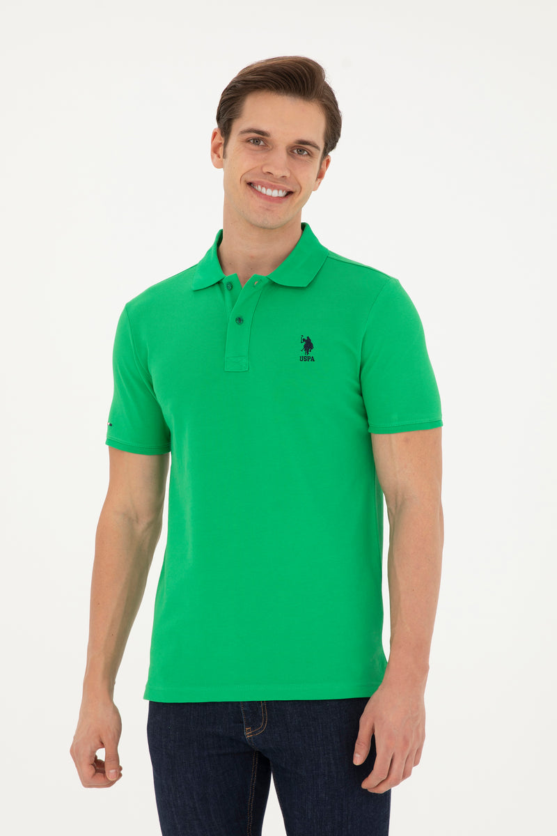 Tricou Polo Slim fit cu logo discret verde mar