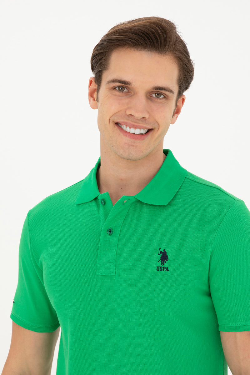 Tricou Polo Slim fit cu logo discret verde mar