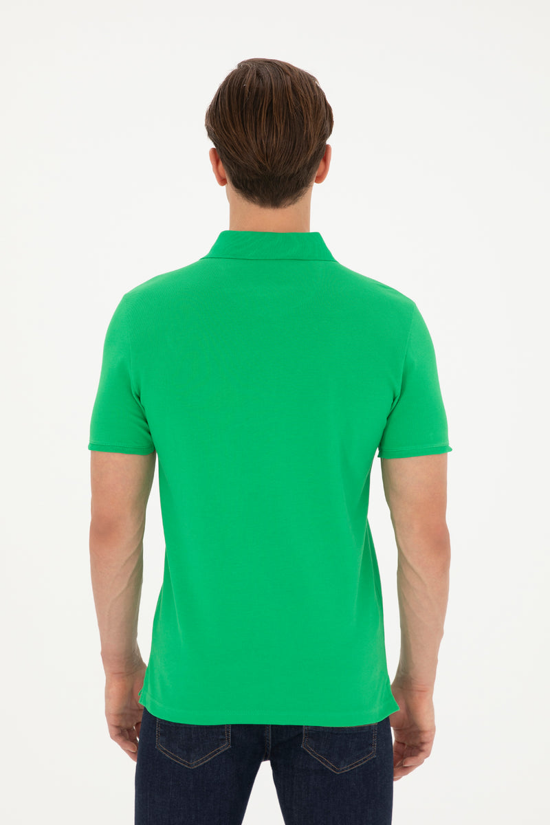 Tricou Polo Slim fit cu logo discret verde mar