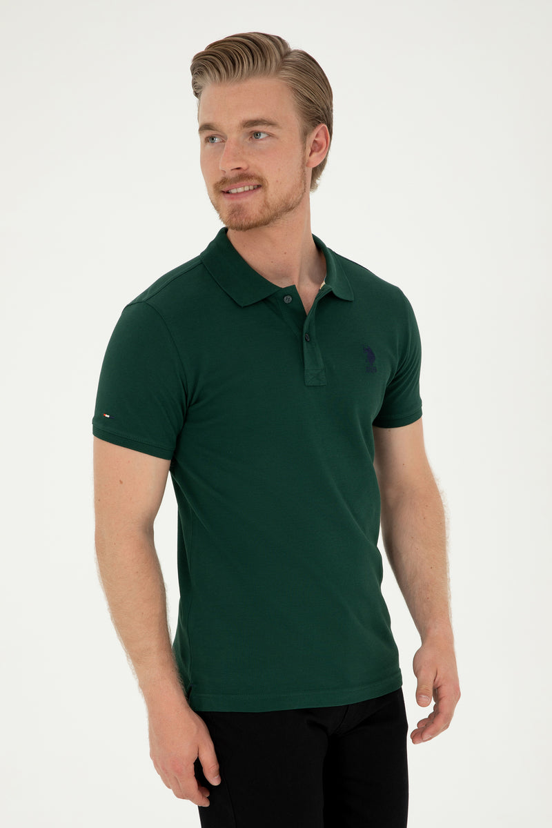 Tricou Polo Barbat Verde Inchis Cu Logo Brodat