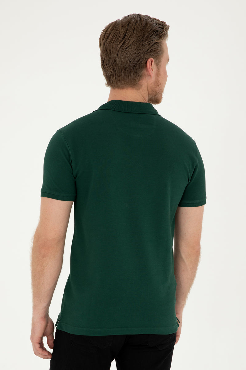 Tricou Polo Barbat Verde Inchis Cu Logo Brodat