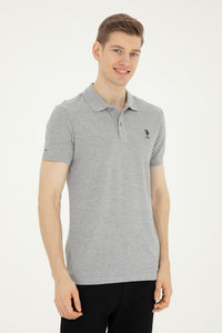 Tricou Polo Barbat Gri cu Imprimeu Logo