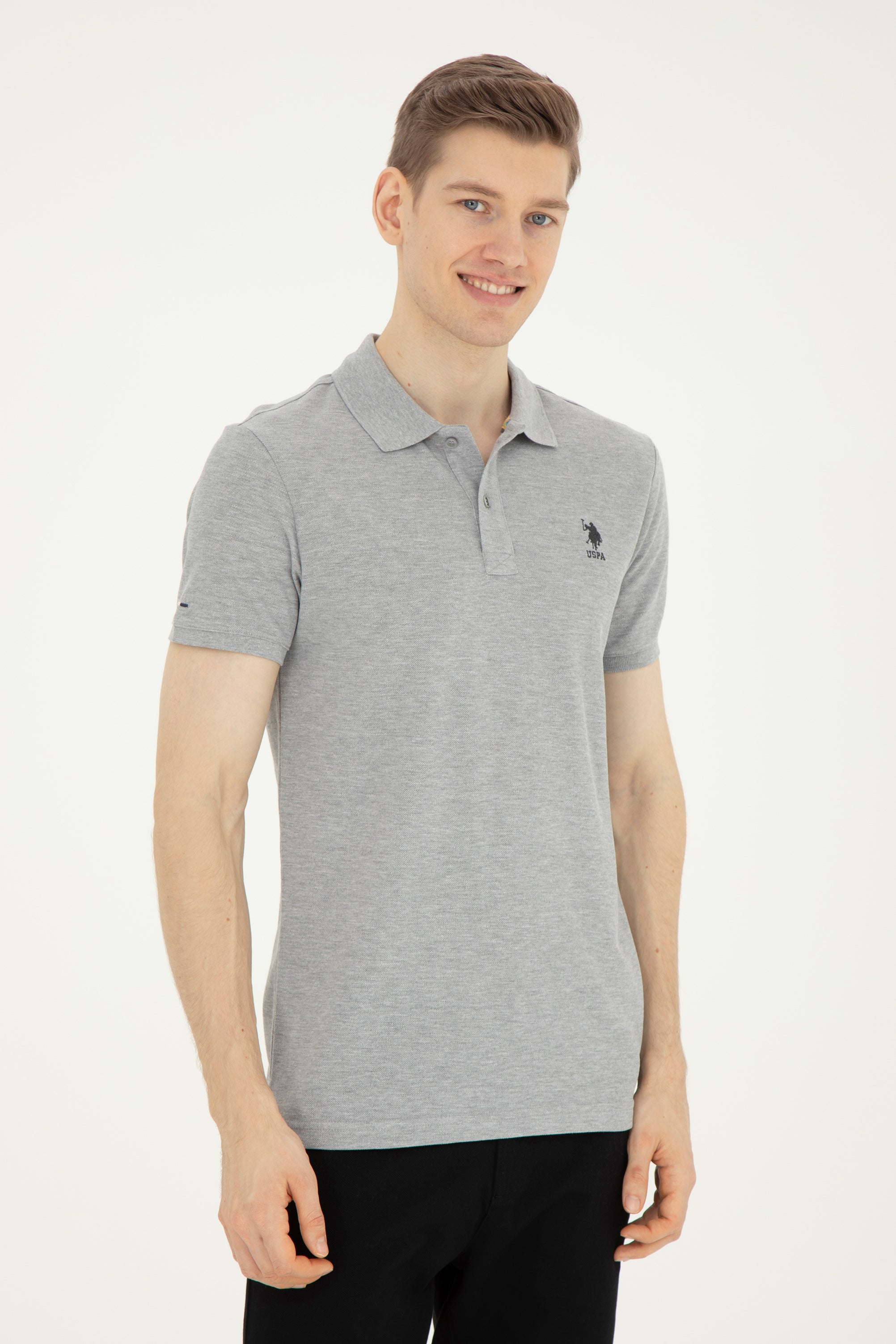 Tricou Polo Barbat Gri cu Imprimeu Logo