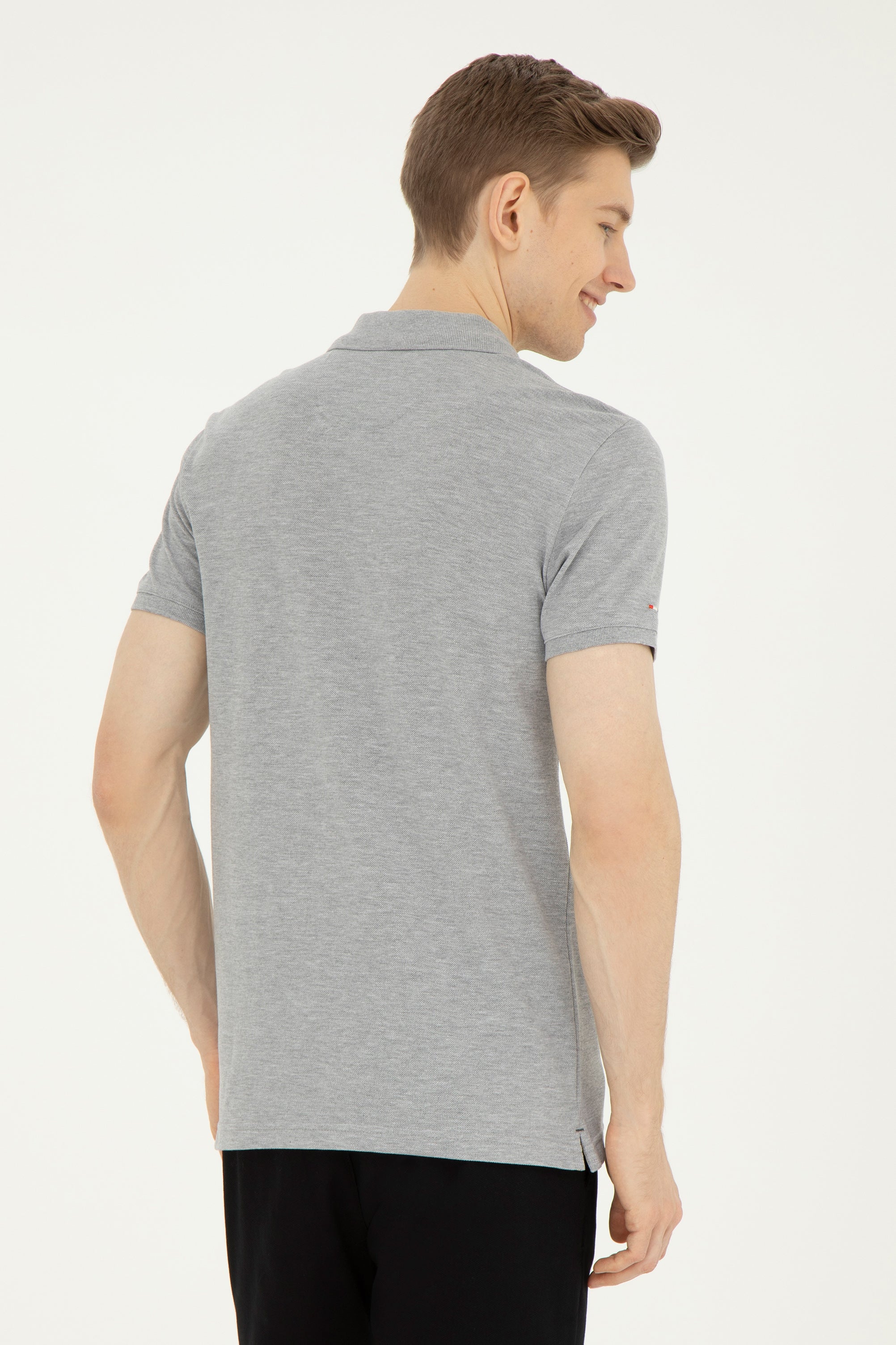 Tricou Polo Barbat Gri cu Imprimeu Logo