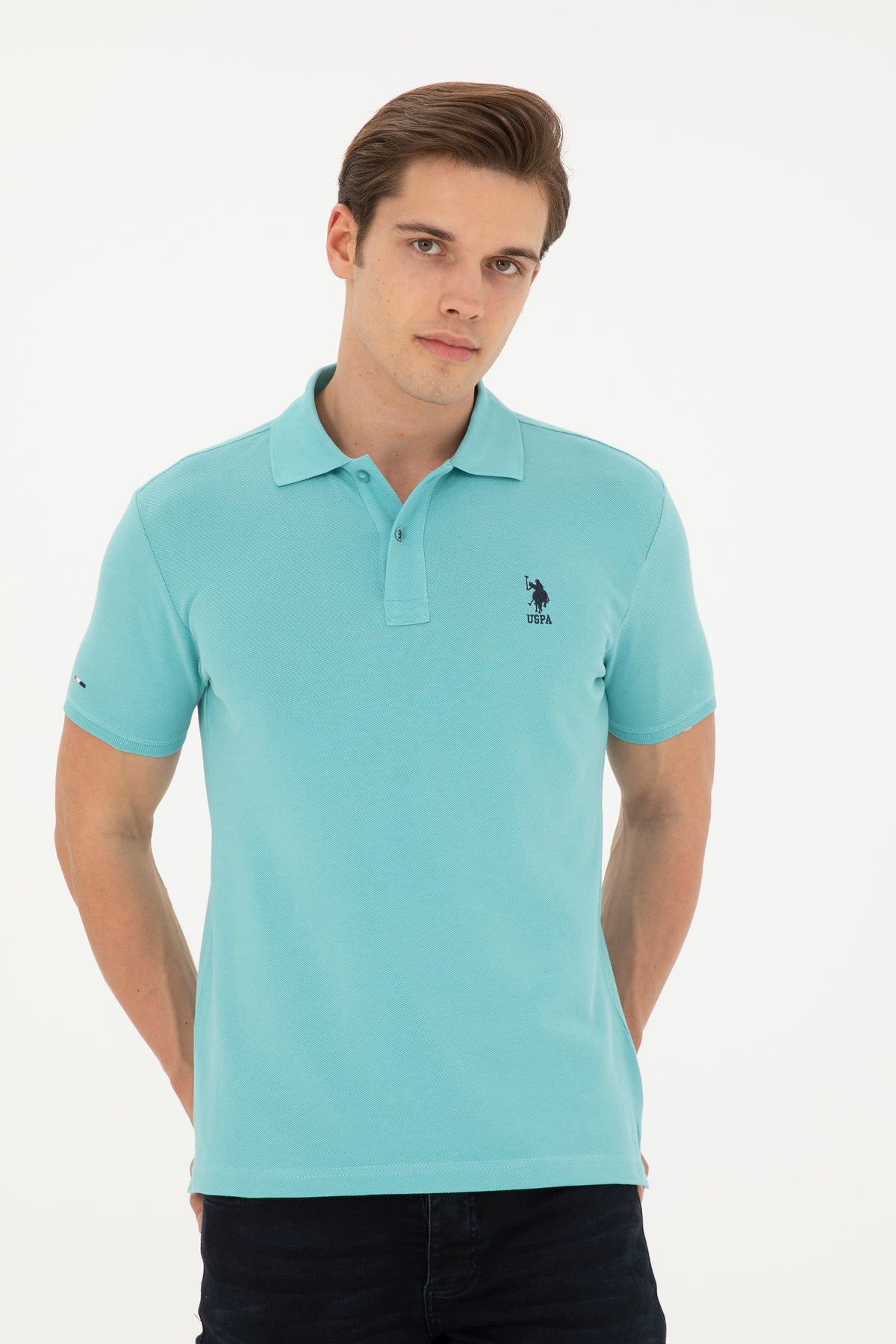 Tricou Polo Slim fit cu logo discret menta