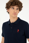 Tricou Polo Slim fit cu logo discret Bleumarin inchis