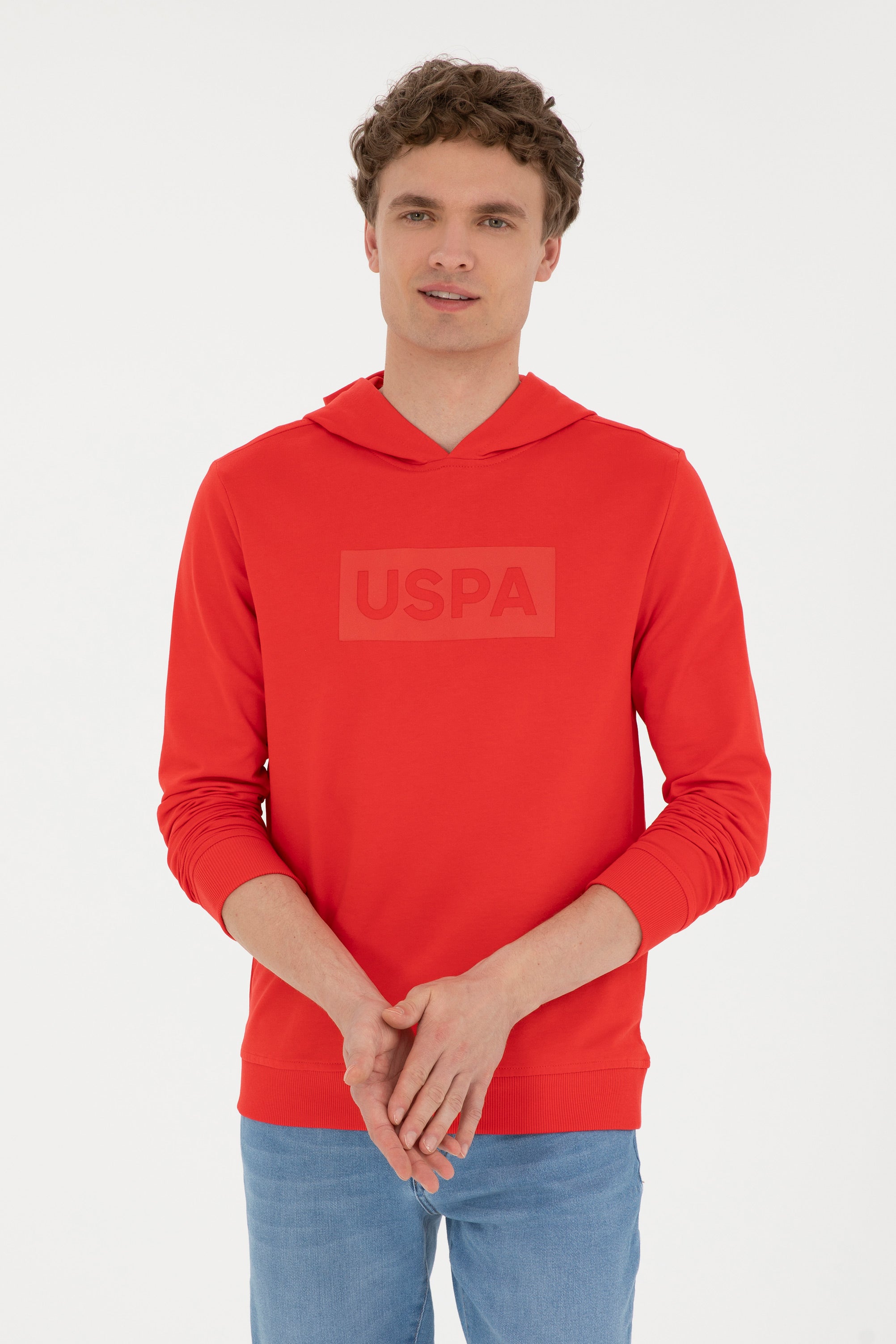 Hanorac Bărbați Roșu cu Gluga și Imprimeu Logo USPA