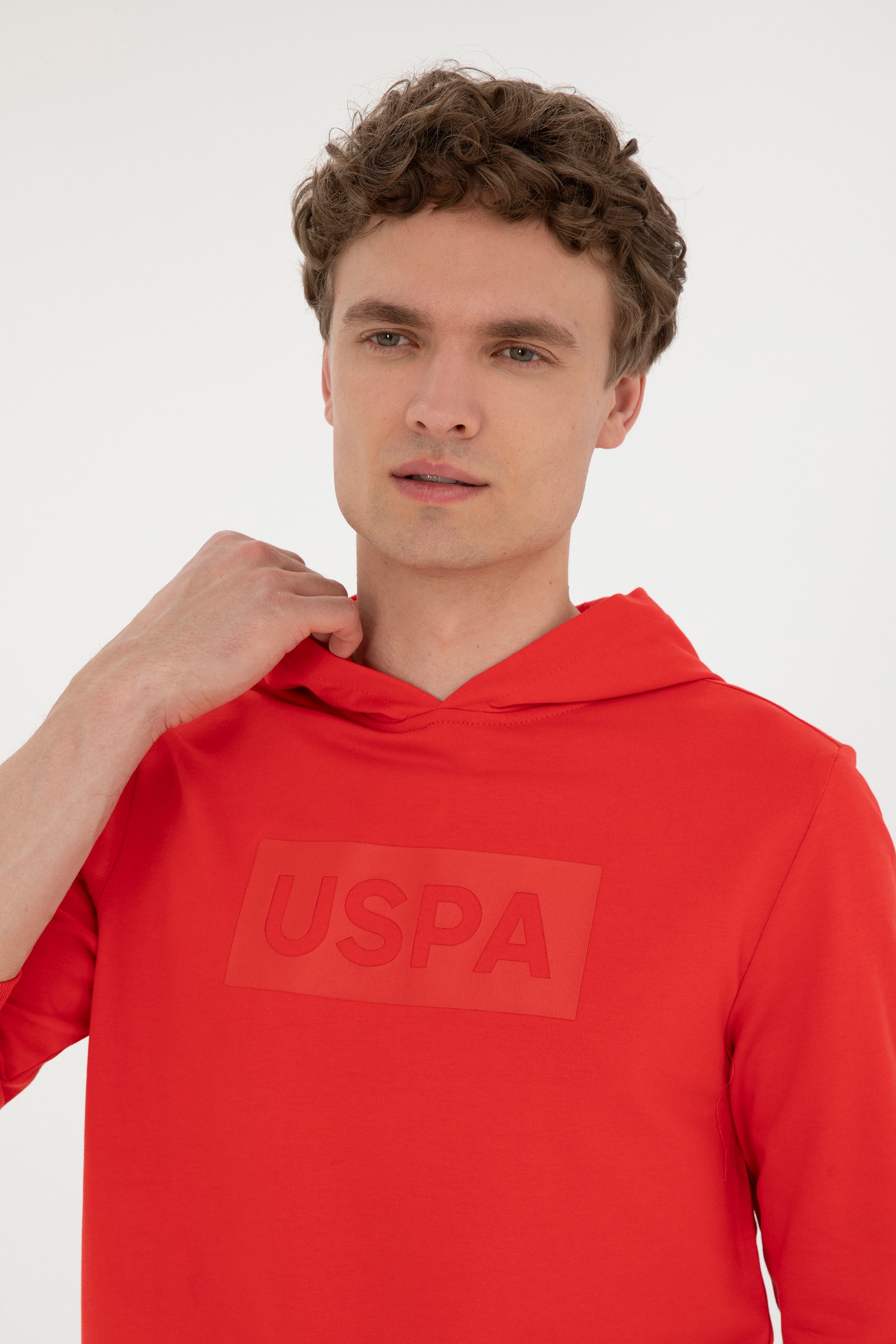 Hanorac Bărbați Roșu cu Gluga și Imprimeu Logo USPA