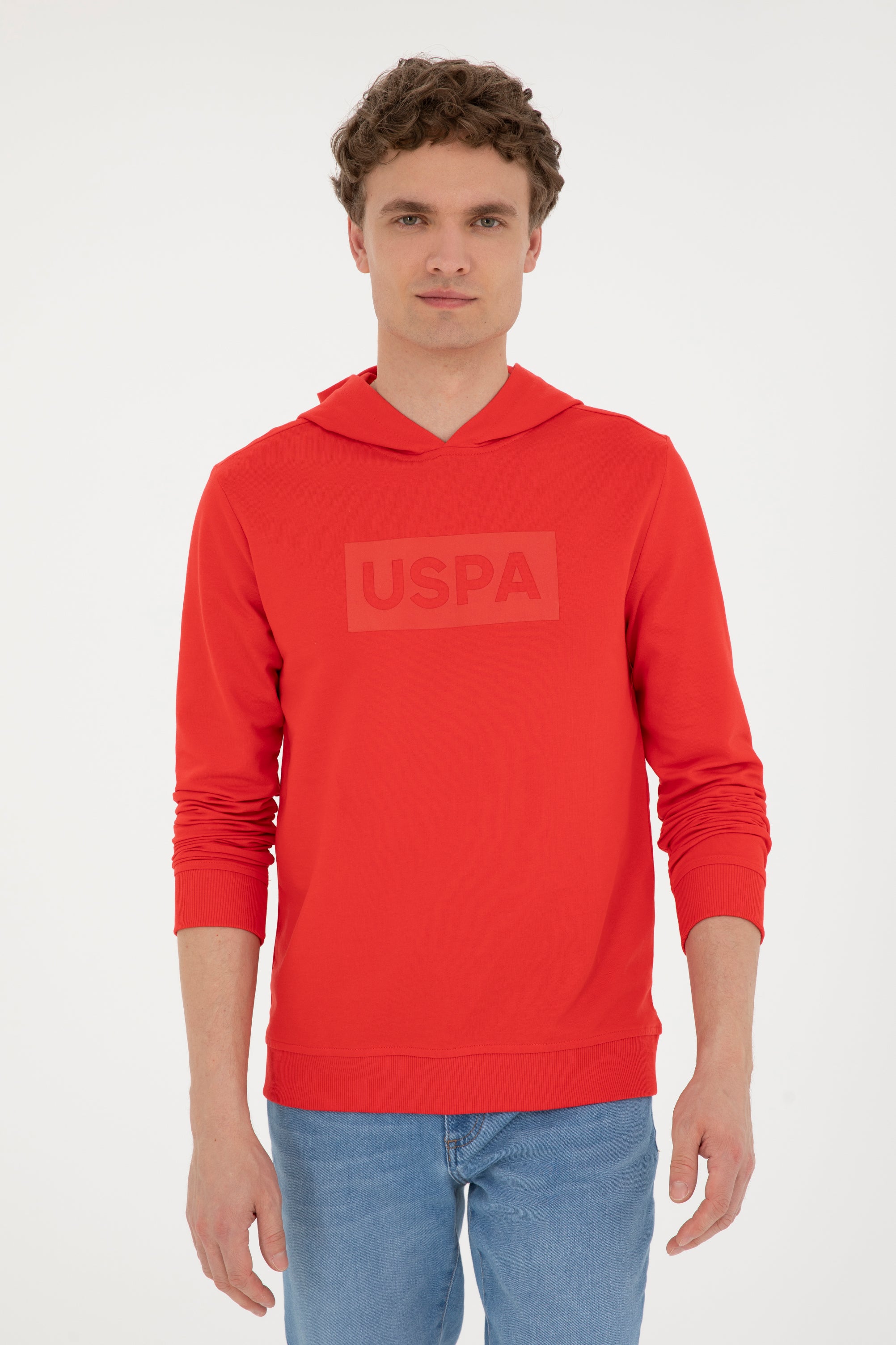 Hanorac Bărbați Roșu cu Gluga și Imprimeu Logo USPA