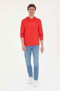 Hanorac Bărbați Roșu cu Gluga și Imprimeu Logo USPA