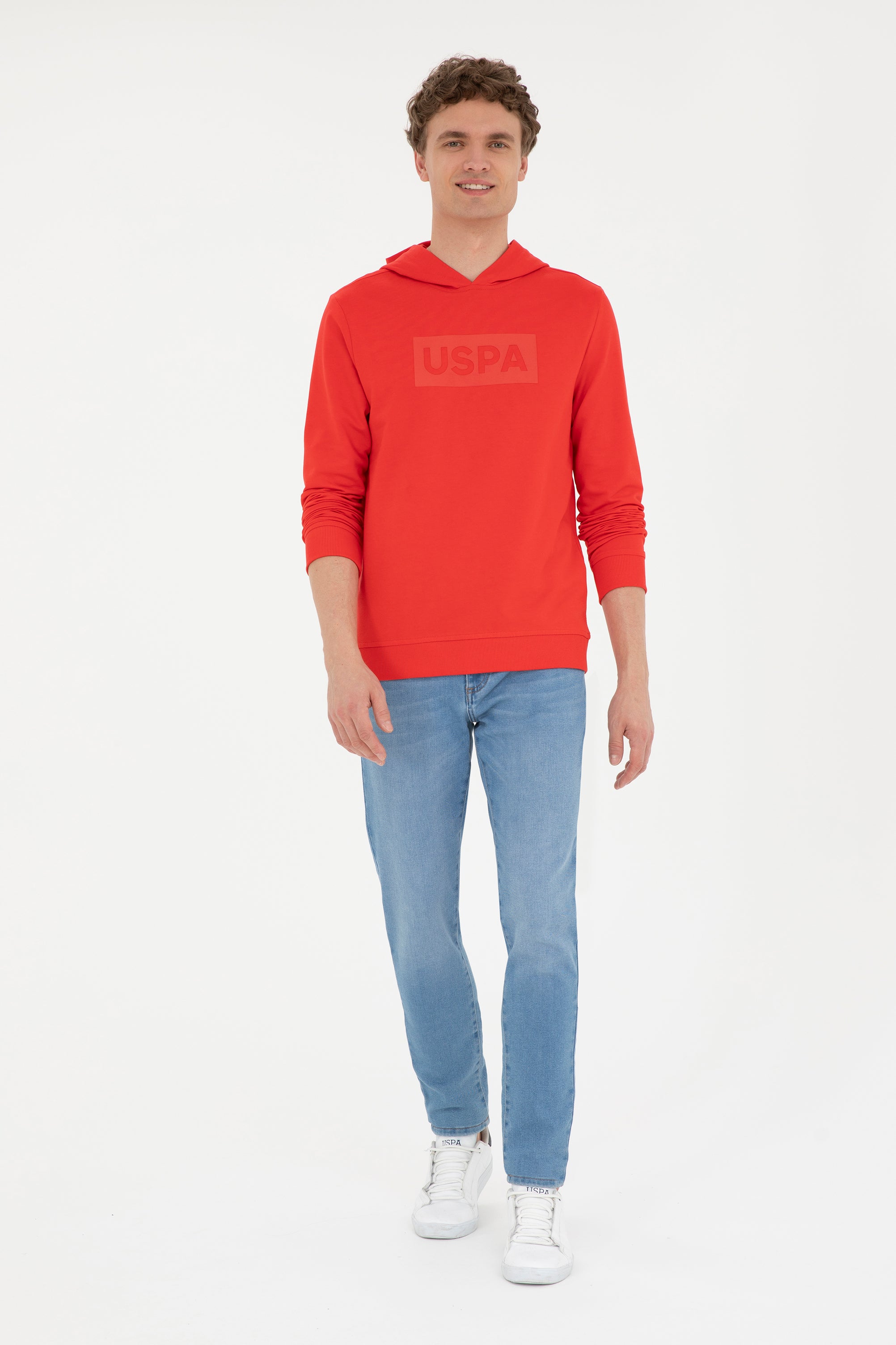Hanorac Bărbați Roșu cu Gluga și Imprimeu Logo USPA