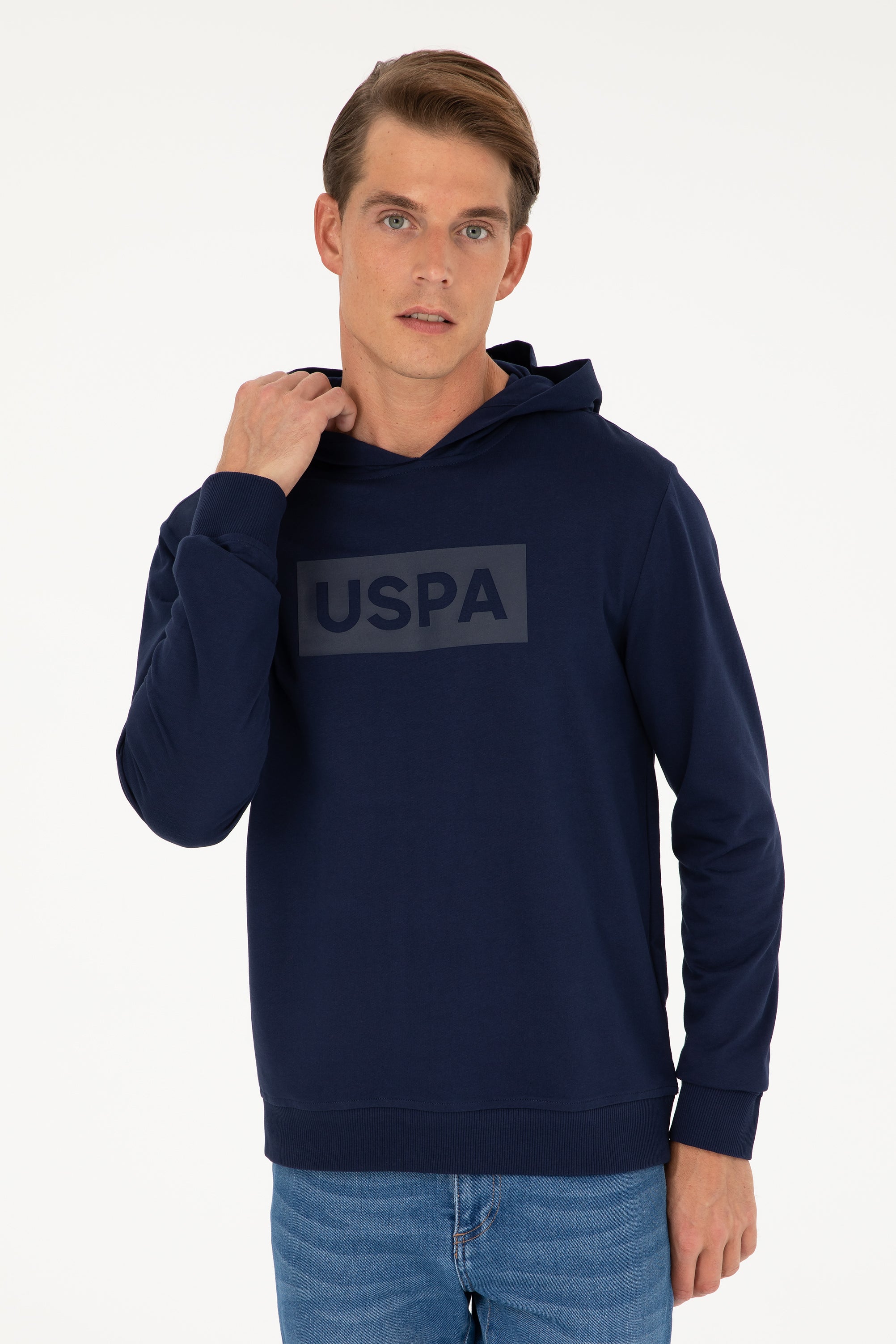 Hanorac Bărbați Bleumarin cu Gluga și Imprimeu Logo USPA