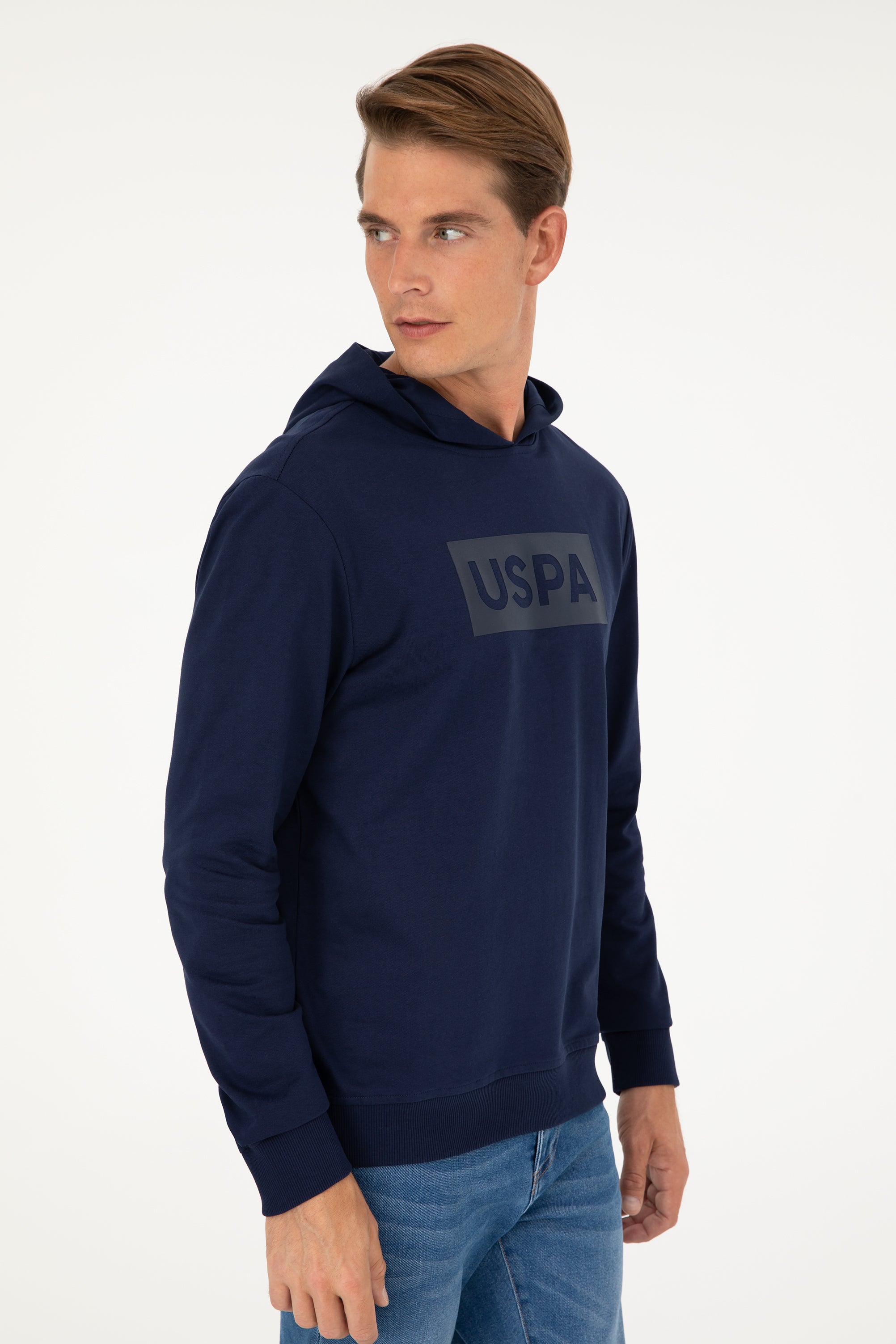 Hanorac Bărbați Bleumarin cu Gluga și Imprimeu Logo USPA