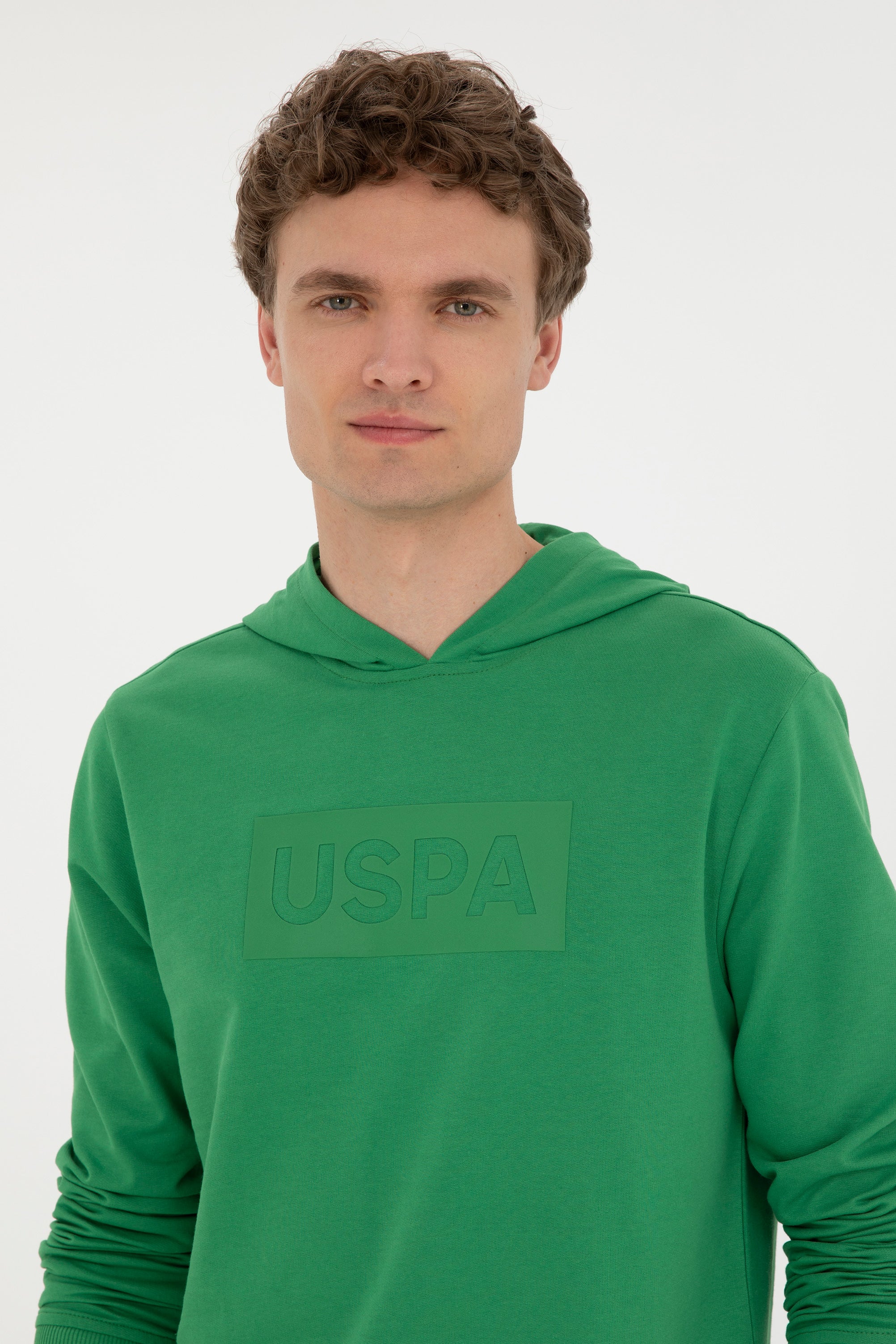 Hanorac Bărbați Verde cu Gluga și Imprimeu Logo USPA