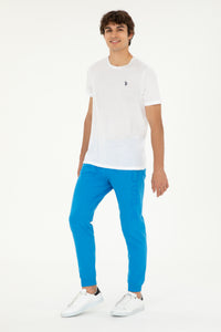 Tricou Bărbați Alb cu Guler Rotund și Logo Discret 