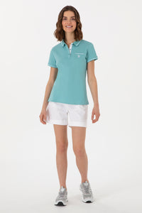 Tricou Polo Damă Verde mentă Cu Detalii și Logo Discret