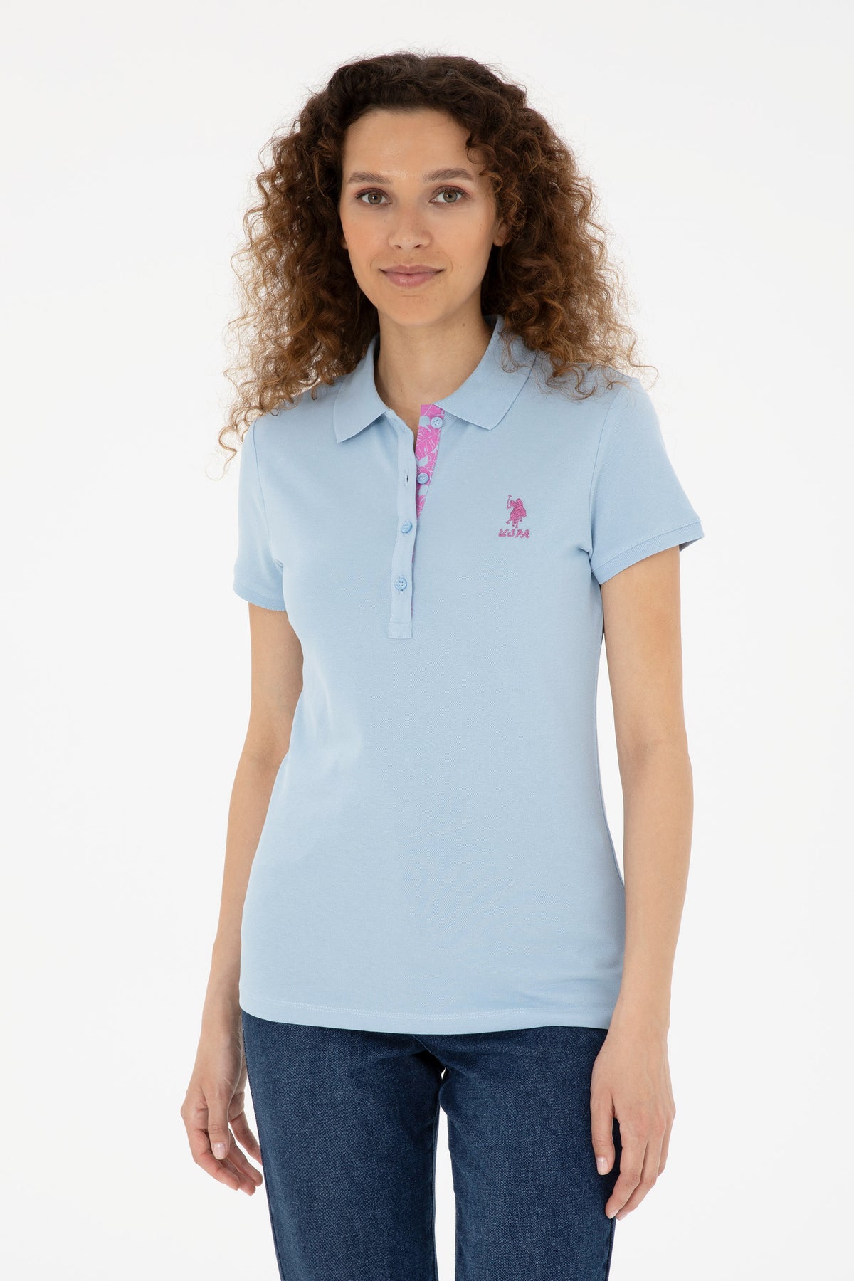 Tricou Polo Dama Albastru Deschis Cu Logo Brodat