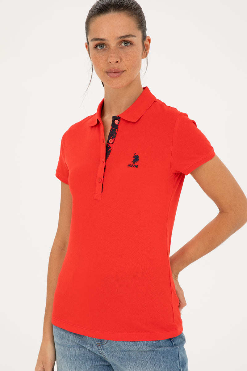 Tricou Polo Dama Rosu Deschis Cu Logo Brodat