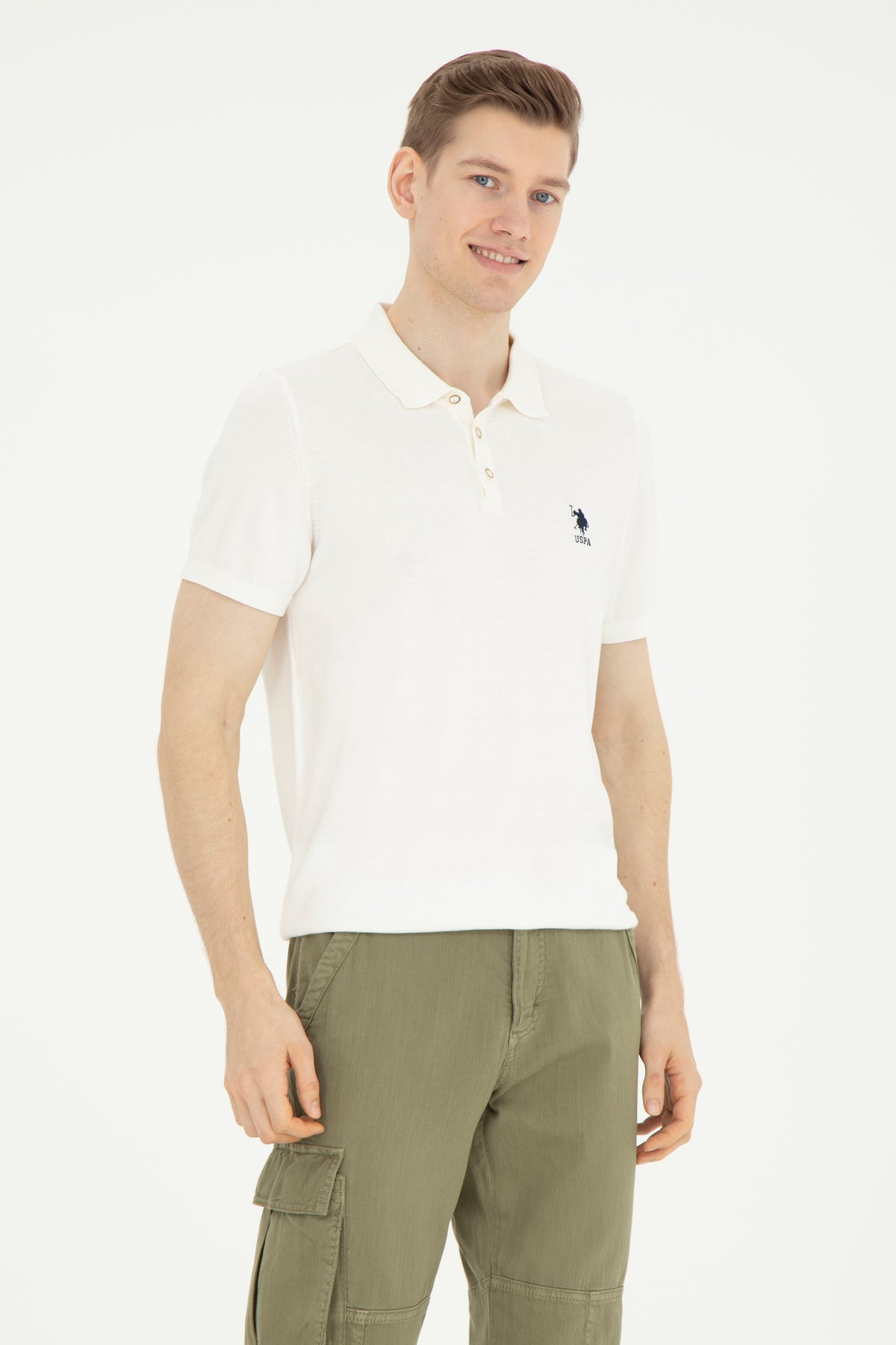 Tricou Polo Bej deschis Bărbați Cu Logo Brodat și Guler Special