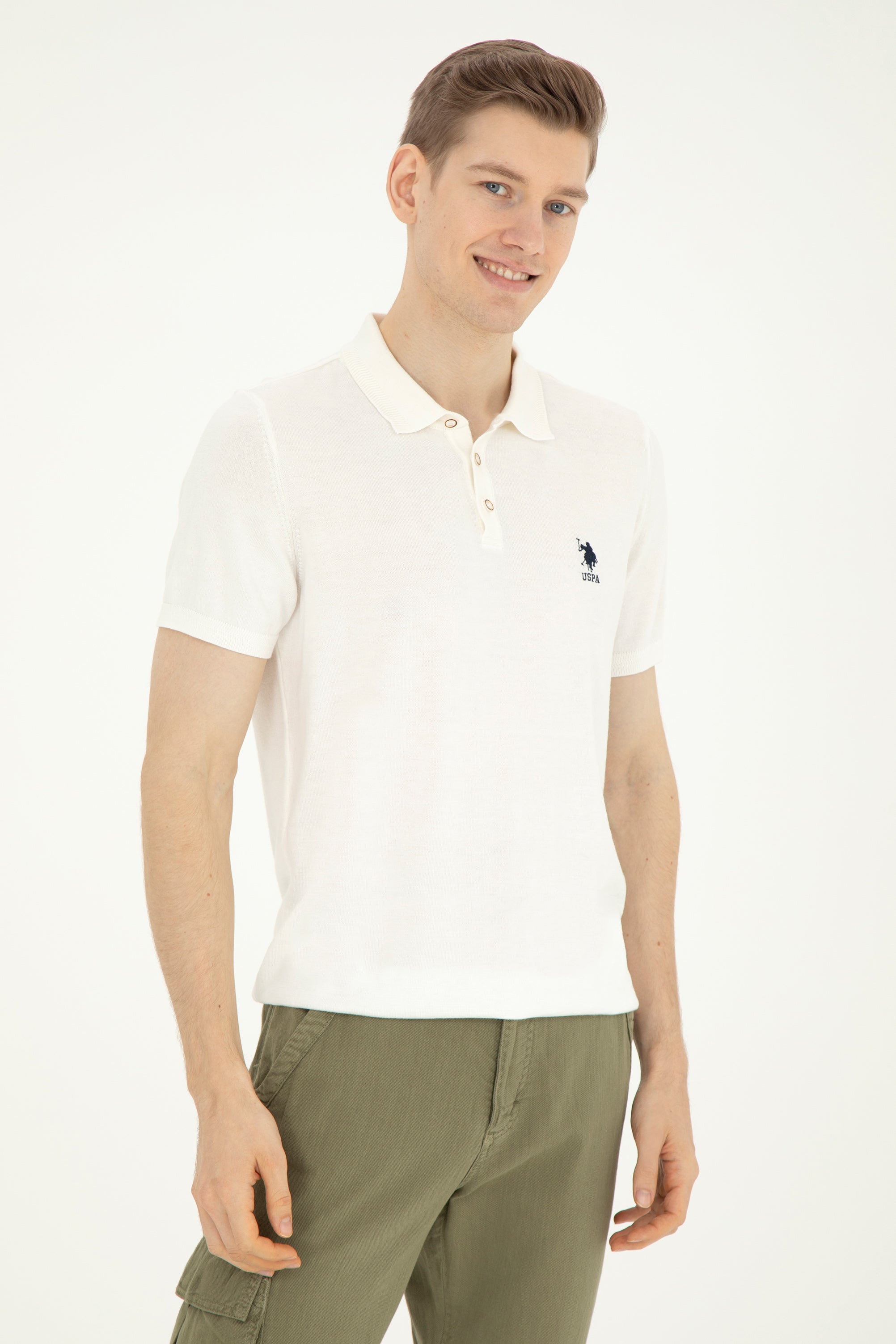 Tricou Polo Bej deschis Bărbați Cu Logo Brodat și Guler Special