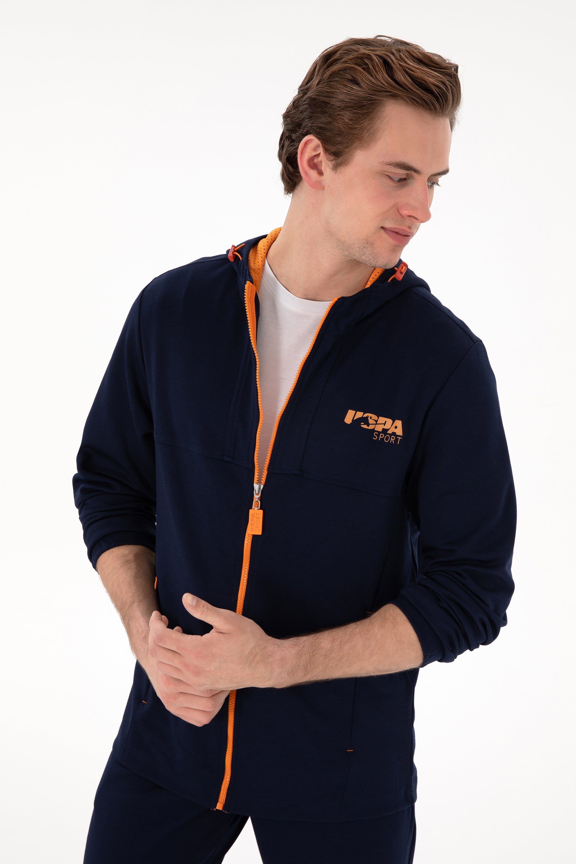 Hanorac Bărbați Bleumarin Cu Fermoar Si Print Logo USPA