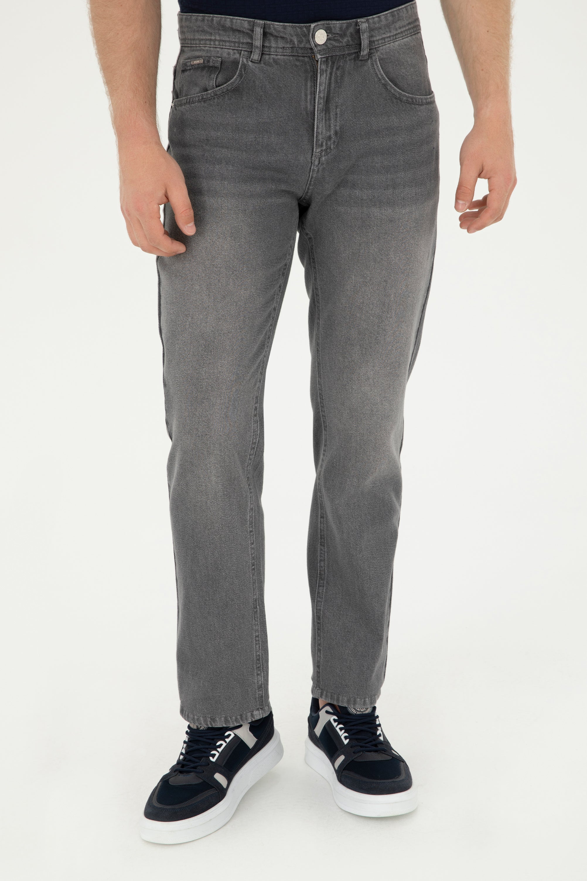 Blugi Bărbați Pe Gri Si Logo Brodat