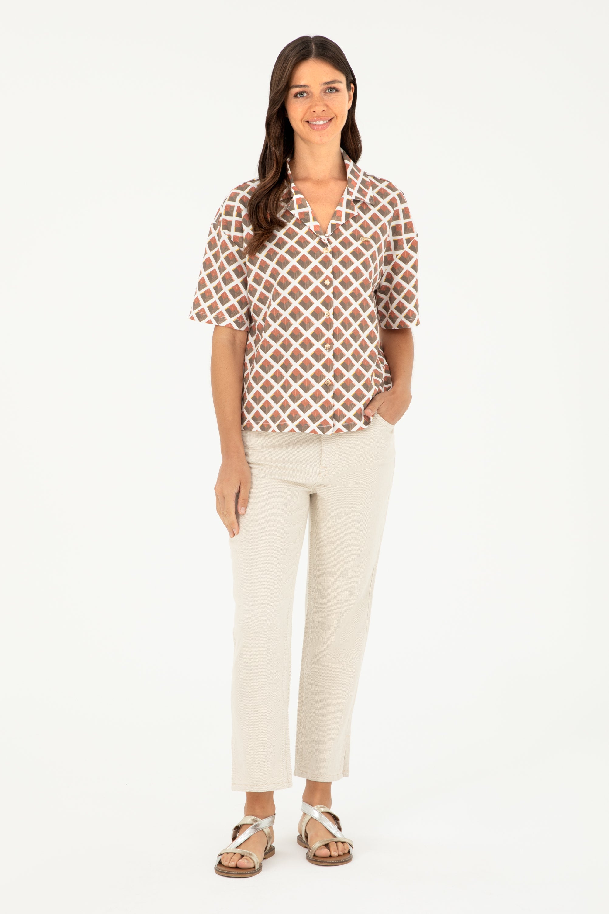 Cămașă Damă Cu Mâneci Scurte Multicoloră și Model Abstract