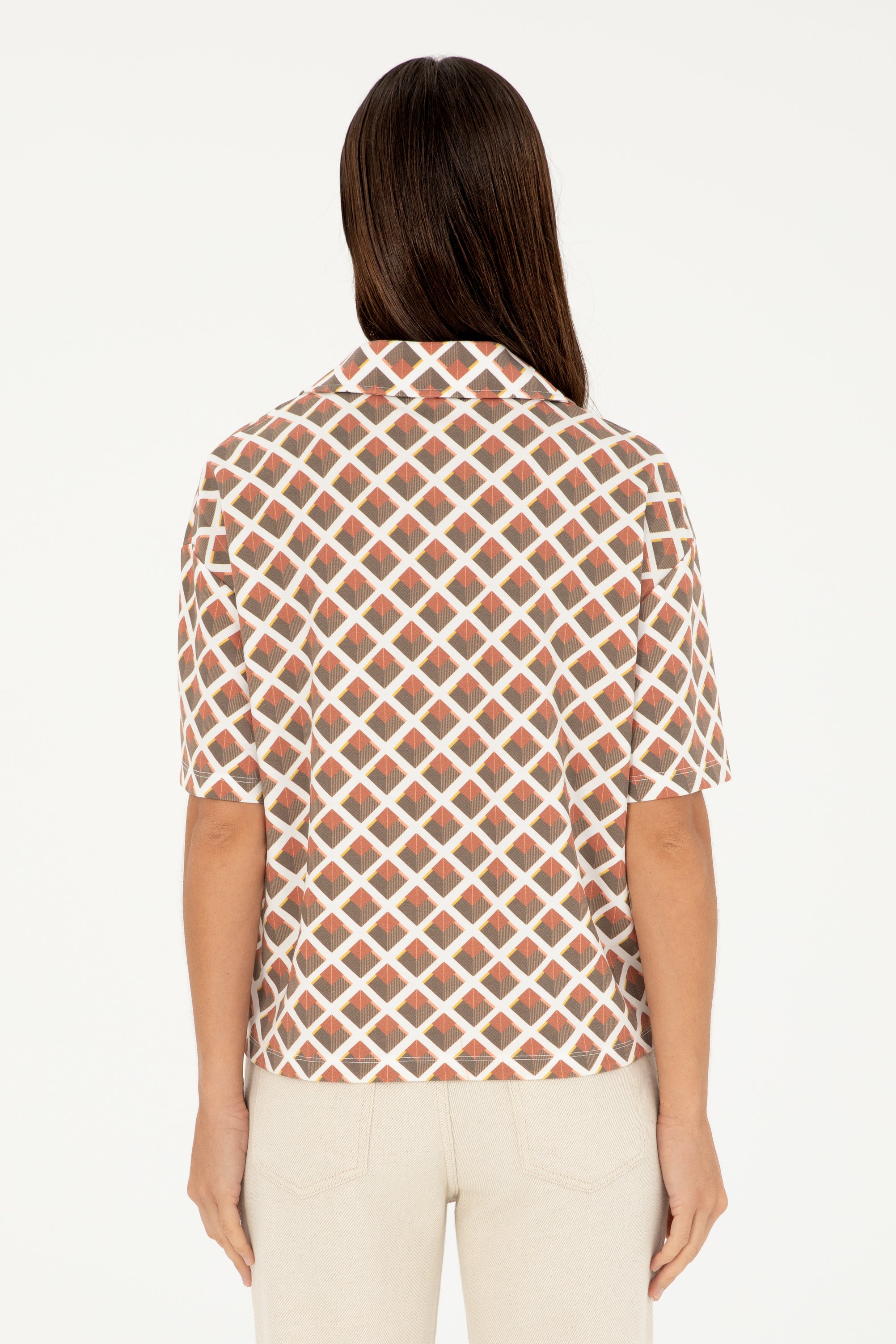 Cămașă Damă Cu Mâneci Scurte Multicoloră și Model Abstract