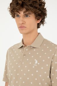 Tricou Polo Bărbați Pe Crem Cu Model si Logo Brodat