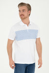 Tricou Polo Barbat Alb Cu Model Albastru Pe Piept