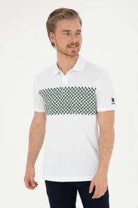 Tricou Polo Barbat Alb Cu Model Verde Pe Piept