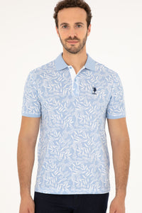 Tricou Polo Bărbați Alb/ Albastru Deschis cu Model  