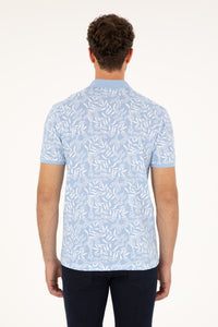 Tricou Polo Bărbați Alb/ Albastru Deschis cu Model  